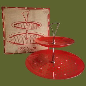 Vintage 1960s LE Smith/Partyline Red Glass 2-Tier Tidbit Tray with Tiny Trees